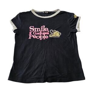 Y2K Self Esteem Smile It Confuses People Baby Tee Ringer Shirt Black 100% Cotton